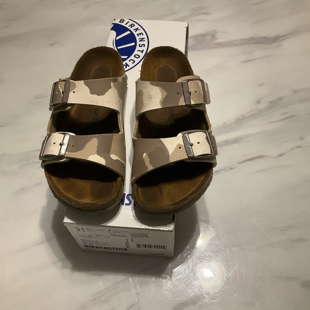 Birkenstock Kids Beige Camouflage Two-Strap Sandals
